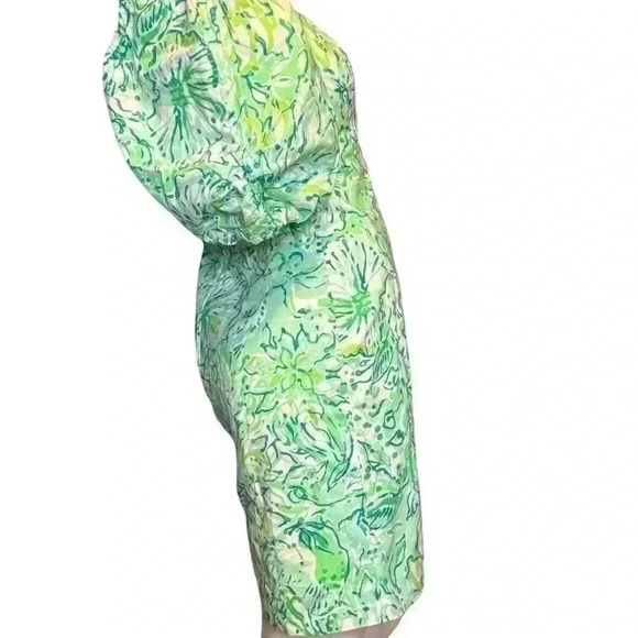 Lilly Pulitzer Daniela Floral Resort Aqua Hopelessly Puff Sleeve Dress S 4 - Picture 6 of 10
